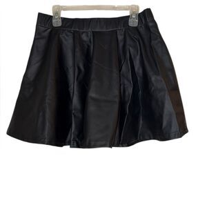GAMISS Black Faux Leather Pleated Mini Skirt L High Waist Skater Goth Grunge